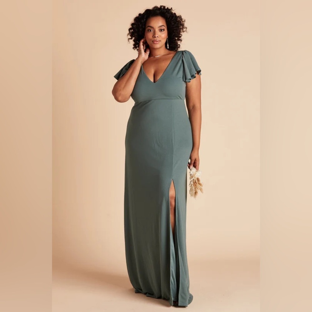 Birdy Grey Hannah Flutter Sleeves Crepe Sea Glass Maxi Formal Bridesmaid Dress M